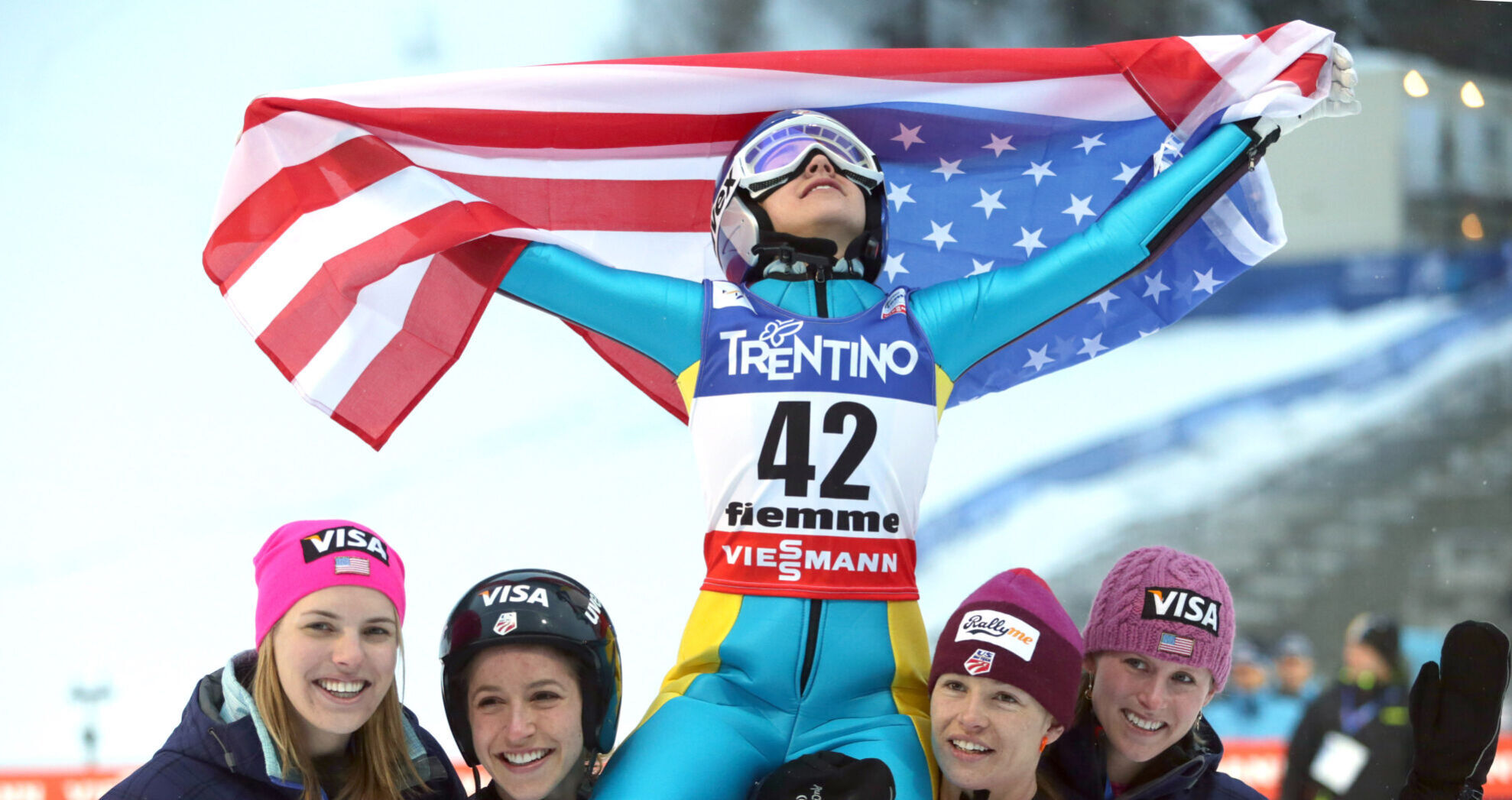 2013: American teenager Sarah Hendrickson wins the women’s ski jumping title